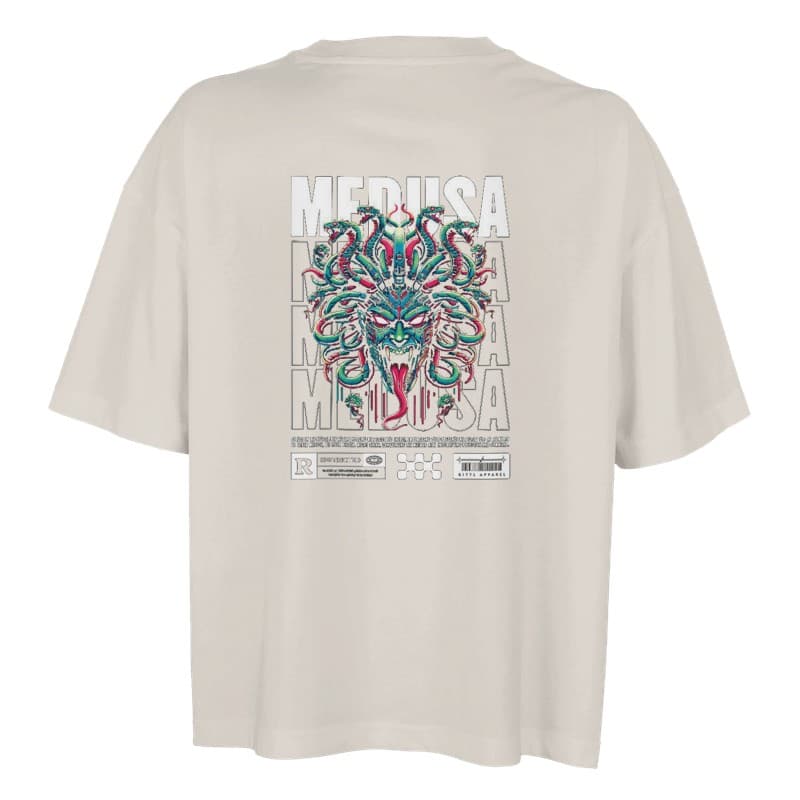 Medusa Portrait Oversized Tee — Beige