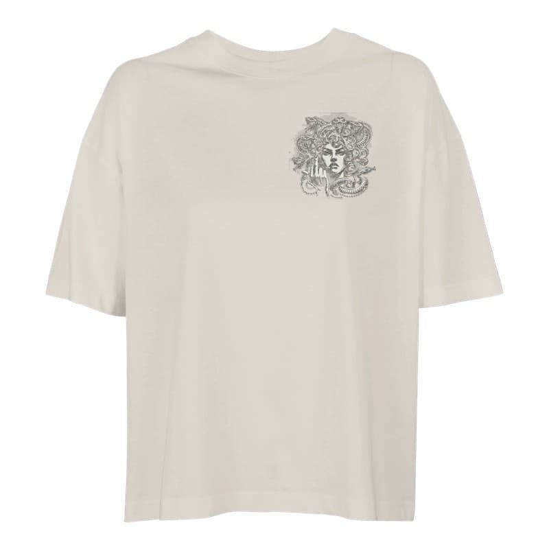 Medusa Portrait Oversized Tee — Beige