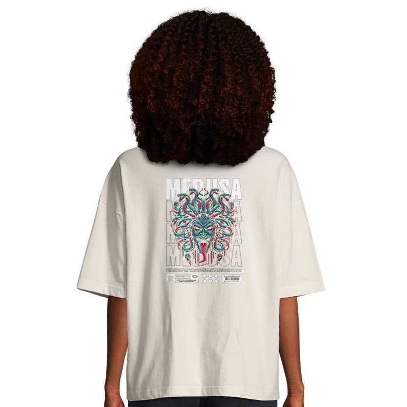 Medusa Portrait Oversized Tee — Beige