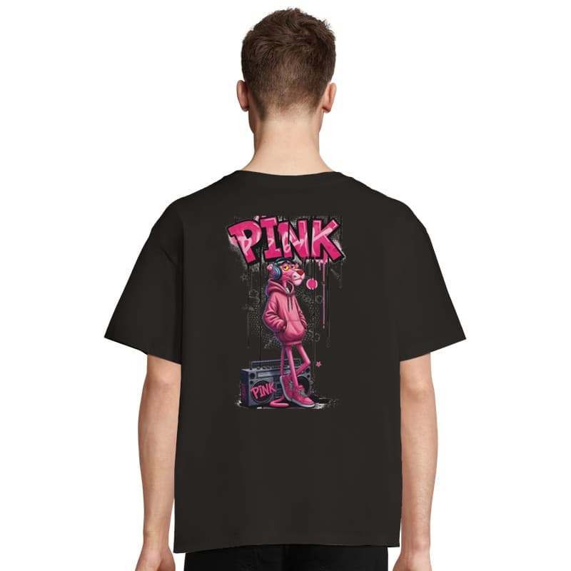 Retro Pink Panther Oversized Tee — Black
