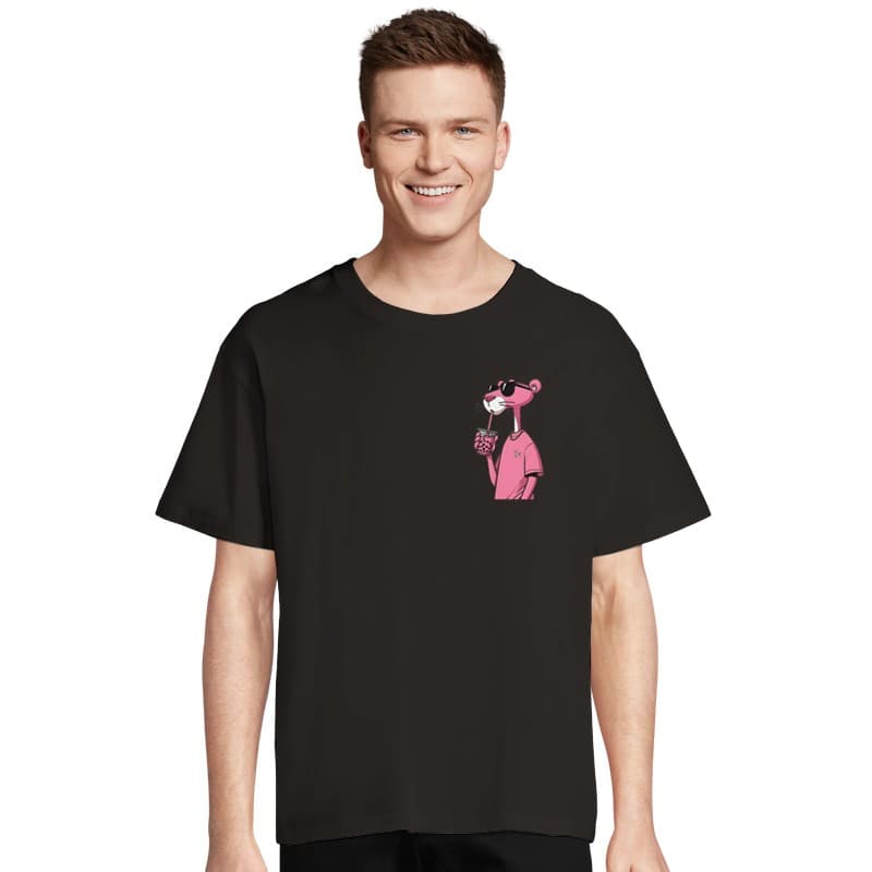 Retro Pink Panther Oversized Tee — Black